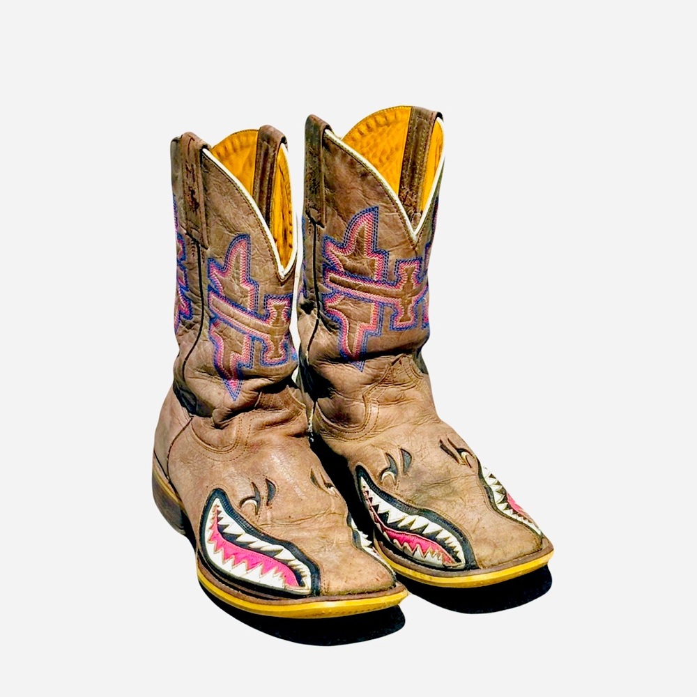 Tin Haul Gnarly Shark Man Eater Western Leather Cowboy Boots